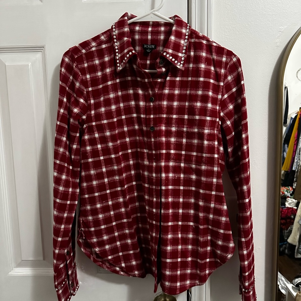 J. Crew Plaid Shirt with Rhinestone Accents - Never Worn!
